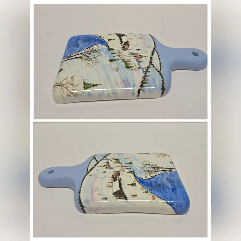 Vintage Handpainted Ceramic Cutting Board Wall Hanging Winter Christmas Decor
